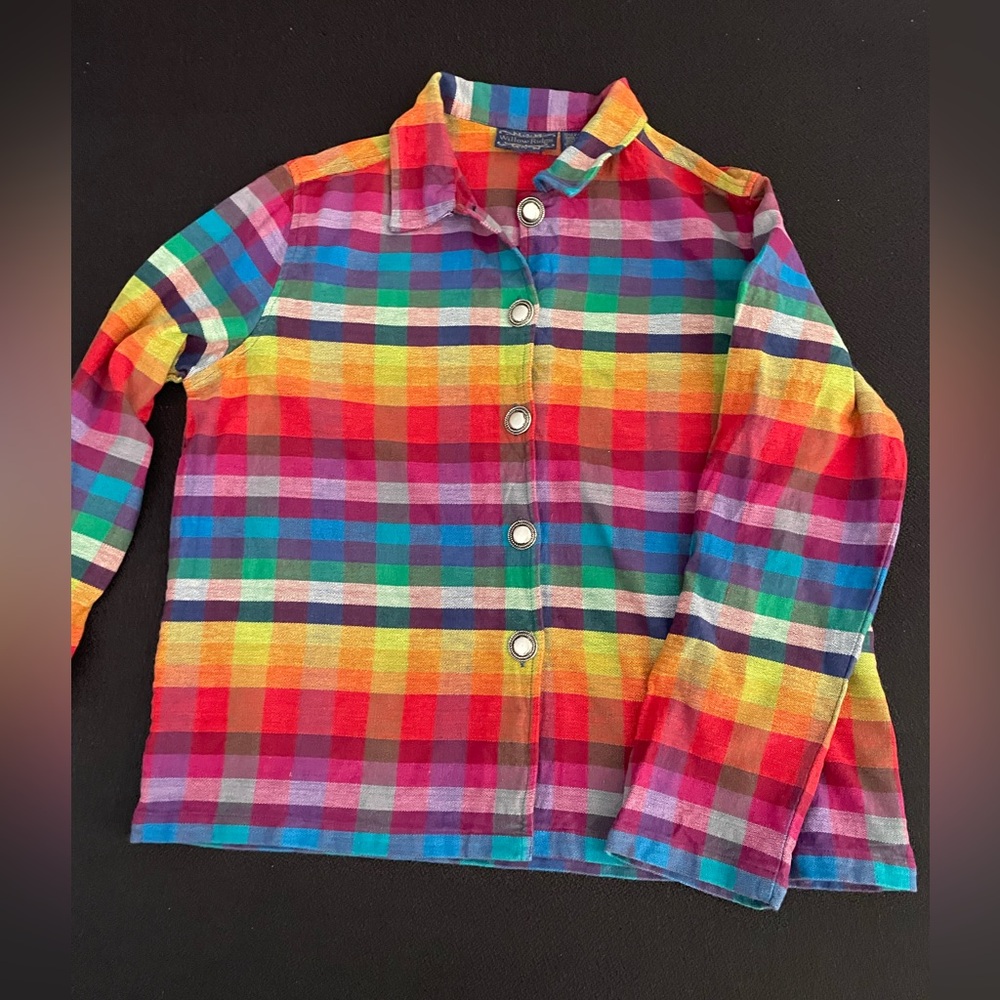 VTG Willow Ridge colorful rainbow plaid button down shirt jacket sz XL